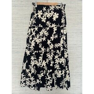 Lemlem Maxi Skirt Black White Floral Volumnous Luxe Natural Soft Large